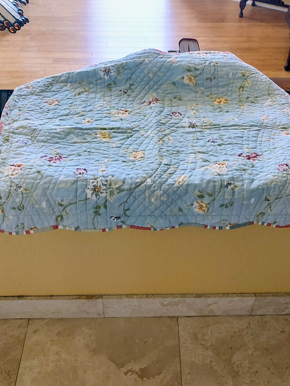 Waverly Pastel Floral Quilted Scalloped Queen Shams with Pink Trim - Picture 10 of 12